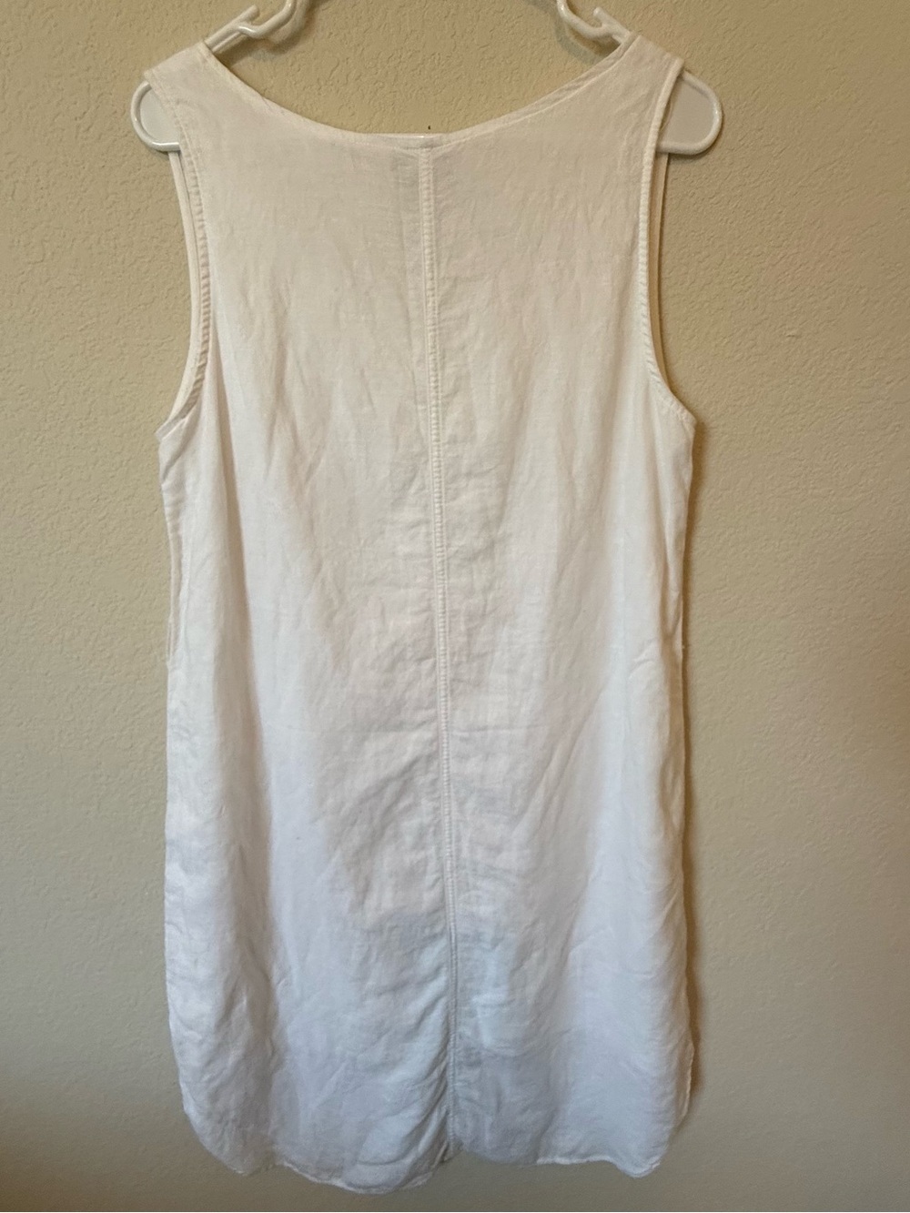 Eddie Bauer Linen Blend Sleeveless Dress White Small Pockets Minimalist Shift - Picture 2 of 10